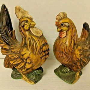 Rooster Figurine Set Of 2 Hand Painted Cermic